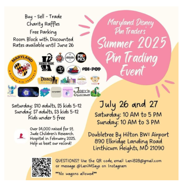 Maryland Disney Pin Traders Summer 2025 PTE, July 26-27, 2025