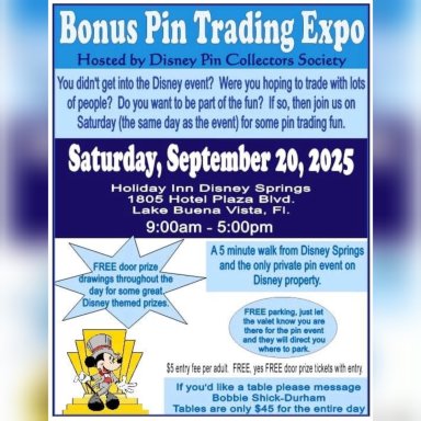 Bonus Pin Trading Expo, Hosted by Disney Pin Collectors Society, Sept. 20, 2025