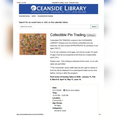 OCEANSIDE LIBRARY PIN TRADING EVENT FREE TO ATTEND!!!!!