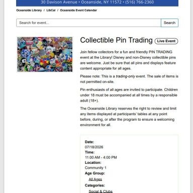 OCEANSIDE LIBRARY PRESENTS PIN TRADING EVENT