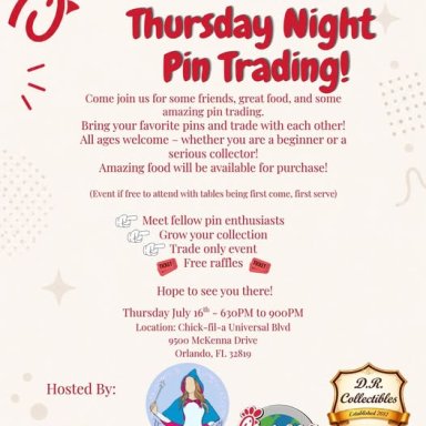 Chick Fil A Orlando FL, Thursday Night Pin Trading!, July 16, 2026