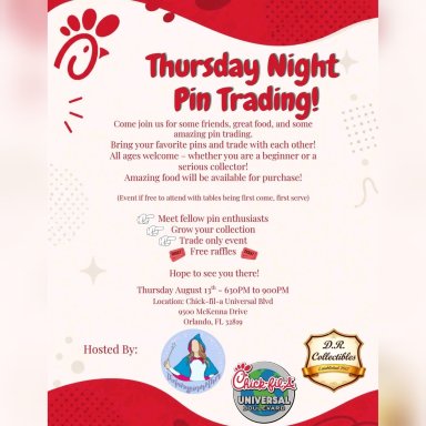 Chick Fil A Orlando FL, Thursday Night Pin Trading!, August 13, 2026