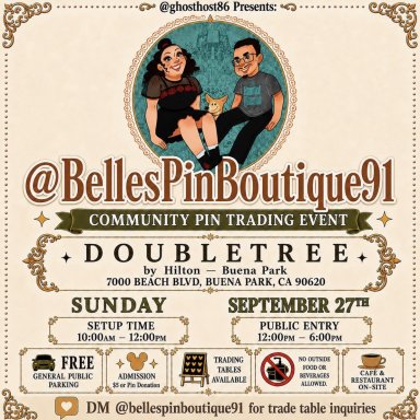 Anaheim CA Area, Belles Pin Boutique, Community Pin Trading Event, Sep. 27, 2026